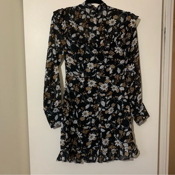 Paper Crane Floral Long Sleeve High Neck Ruffle Dress - Picture 13 of 13